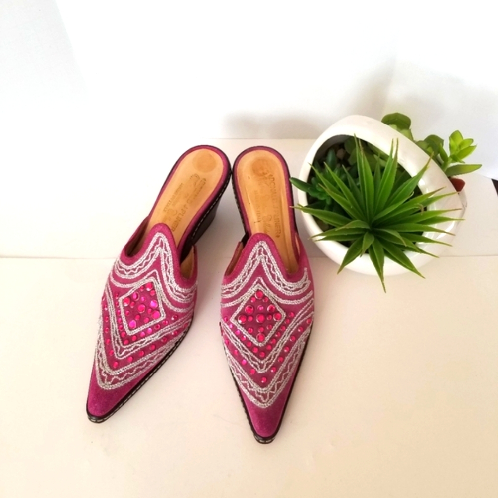 Women's J Pliner western couture pink suede leather mules - Picture 4 of 8
